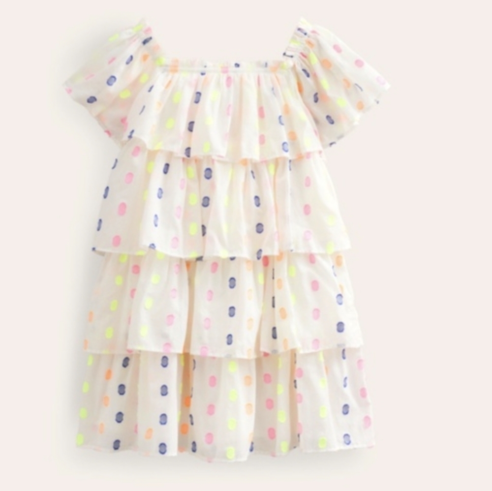 MINI BODEN Rainbow Dress Party Summer Wing Sleeve Ruffled Size 2-3Y 100% Cotton